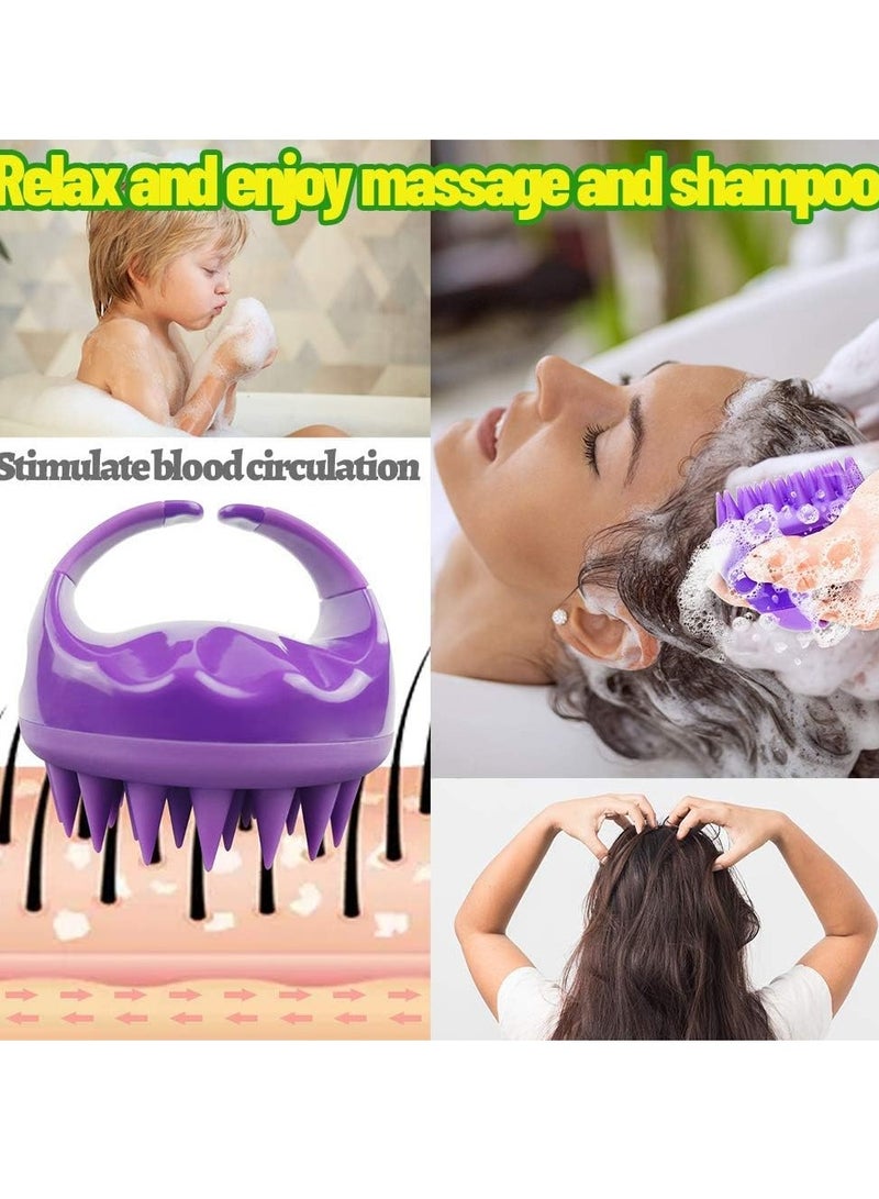 فرشاة الشامبو تدليك الشعر وفروة الرأس بالشامبو - العناية بالفروة - الجسم - تنظيف بمقبض سهل للبنات بشعر كيرلي رائعة للرجال النساء الأطفال والحيوانات الأليفة متعدد اللوان - Image 2
