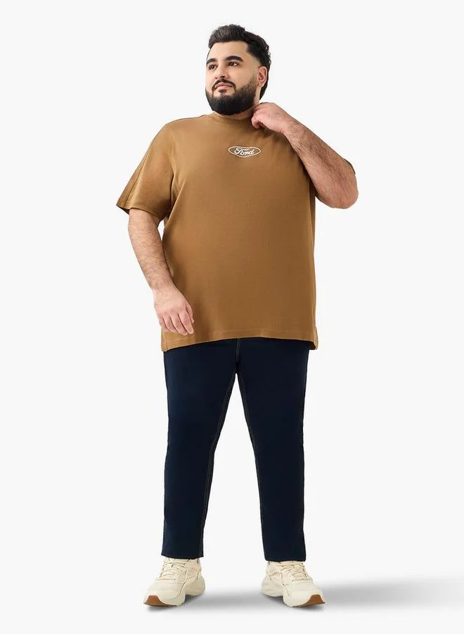 ماكسيم تيشيرت رجالي بياقة دائرية وأكمام قصيرة وطبعة شعار فورد