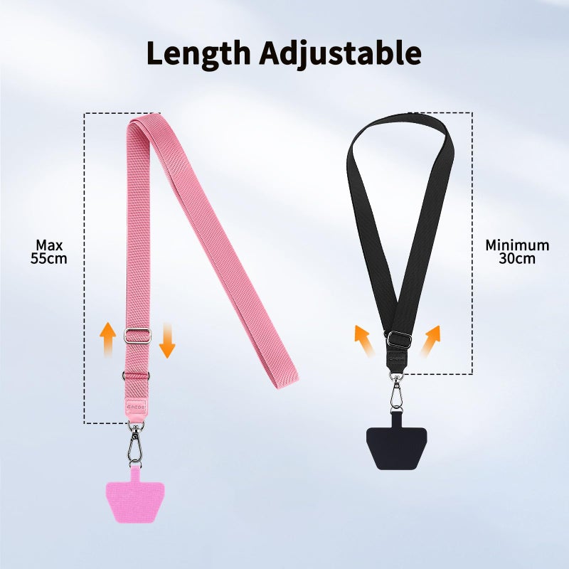 CACOE Phone Lanyard 2 Pcs Adjustable Neck Strap,4 Pcs Patches,Universal Crossbody Multifuctional Patch Cell Phone Lanyards Compatible with Most Smartphones(Black+Pink) - Image 5