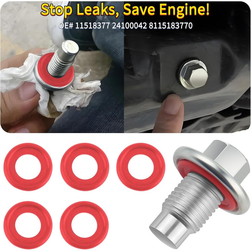 M14x1.5 Oil Drain Plug Kit With 6 Gaskets For Buick Chevrolet GMC - Image 1