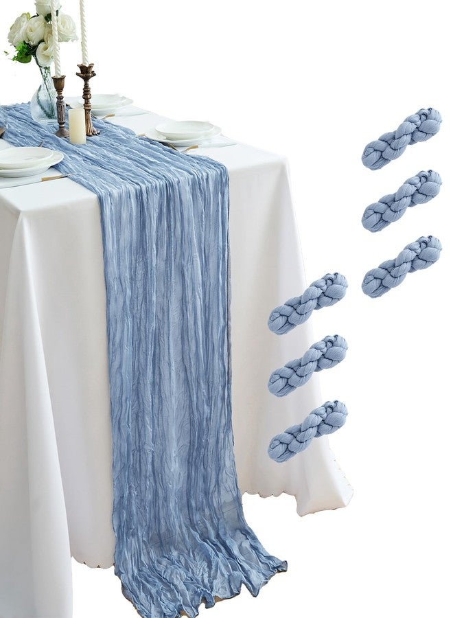KingCheer 6Pcs Cheesecloth Table Runner 10FT 21.6 x 120 Inch Boho Rustic Gauze Table Runners for Wedding Birthday Baby Shower Summer Garden Party Home Decor(Dusty Blue) - Image 1
