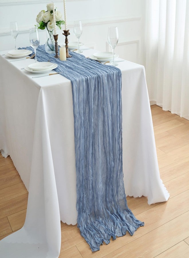 KingCheer 6Pcs Cheesecloth Table Runner 10FT 21.6 x 120 Inch Boho Rustic Gauze Table Runners for Wedding Birthday Baby Shower Summer Garden Party Home Decor(Dusty Blue) - Image 2