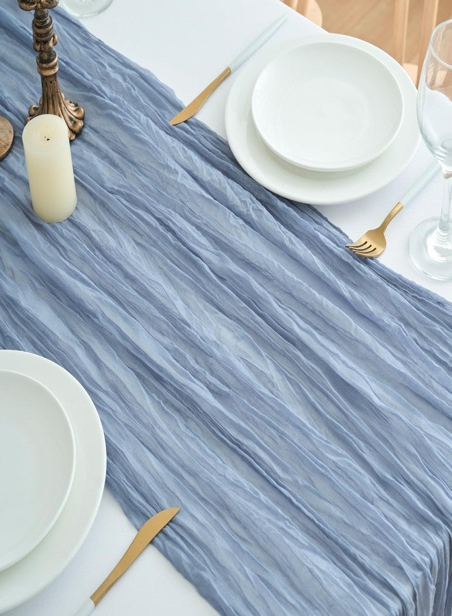 KingCheer 6Pcs Cheesecloth Table Runner 10FT 21.6 x 120 Inch Boho Rustic Gauze Table Runners for Wedding Birthday Baby Shower Summer Garden Party Home Decor(Dusty Blue) - Image 5