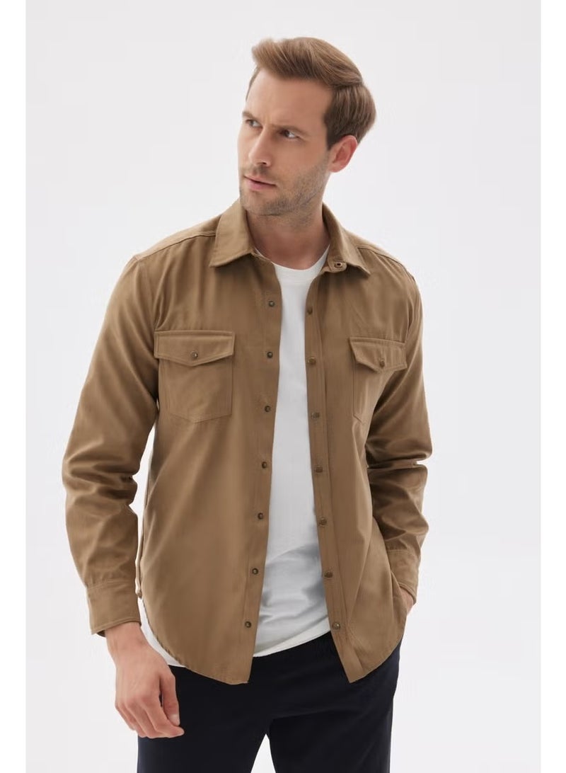 Odelon Slim Fit Men's Beige Shirt Jacket with Pockets - Image 1