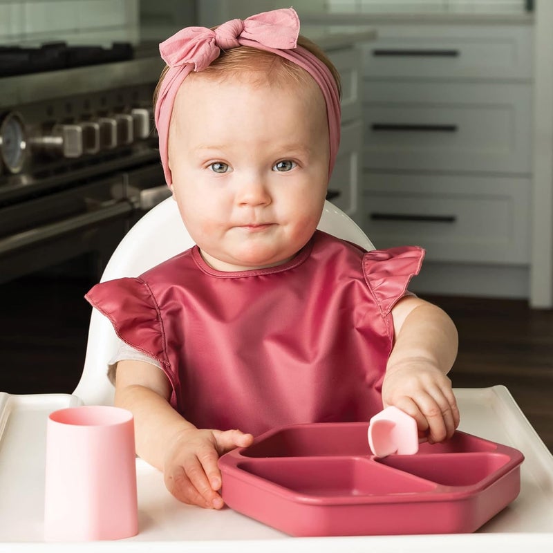 Tiny Twinkle Silicone Suction Baby Plate, Suction Grip Divided Dish for First Foods and Self-Feeding Toddlers, Baby Led Weaning Supplies for Independent Eating (Burgundy Plate with Lid) - Image 2