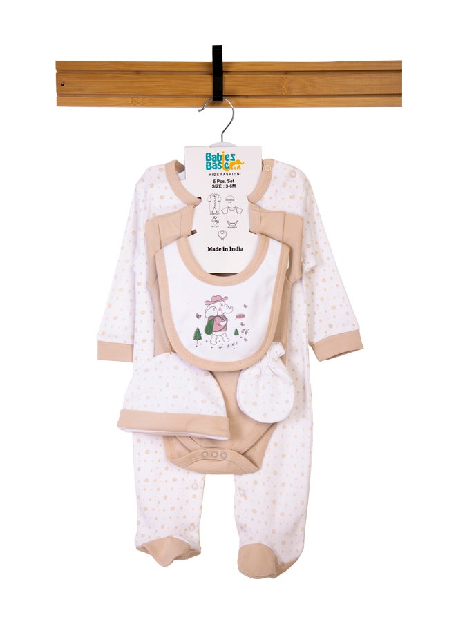 Babies Basic 5 Piece Unisex 100% Cotton Gift Set Include Bib, Romper, Mittens, Cap And Sleepsuit/Jumpsuit- Be Brave  - Image 1