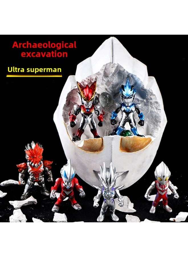 Digging Gems Archaeology Digging Toy Ott Blind Box Boy Dinosaur Stone Treasure Hunt Knock Gypsum Night Market Stall-Color:Second Generation Ultraman ([send Tools + Small Spray Bottle])