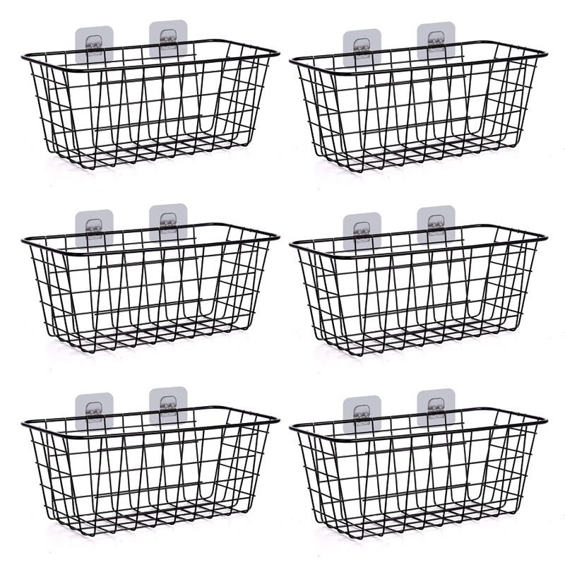 XINFULL 6 Pack Wire Storage Baskets Household Metal WallMounted Containers Organizer Bins for Kitchen Bathroom Freezer Pantry Closet Laundry Room Cabinets Garage Shelf Medium