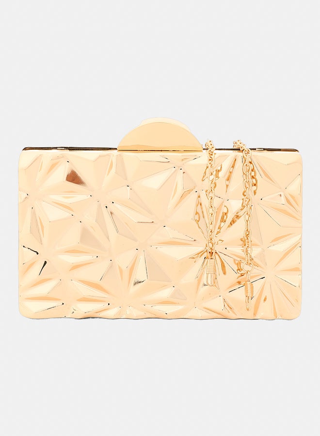 ديجافو حقيبة كلاتش معدنية مطروقة جولد مع حزام سلسلة للنساء - Image 1