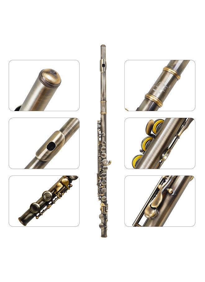 SLADE - C-Key 16-Hole Flute Set Closed Hole C Flute With Case Cleaning Rod Wiping Cloth And Gloves For Beginner Music Lover - Image 1