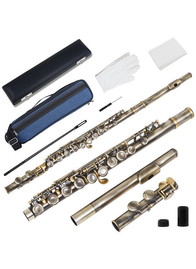 SLADE - C-Key 16-Hole Flute Set Closed Hole C Flute With Case Cleaning Rod Wiping Cloth And Gloves For Beginner Music Lover - Image 1
