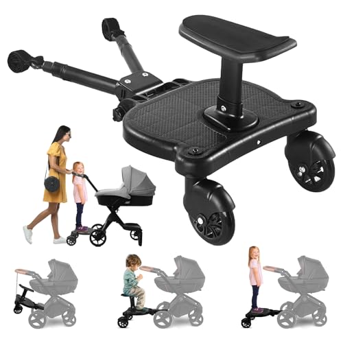 Moclever Universal Stroller Board with Detachable Seat, 2-in-1 Stroller Ride-On Board for Toddler, Fits Most Stroller Brands, Sit and Stand Stroller Attachment, Holds Up to 55 lbs for Kids Ages 3-7 - Image 1