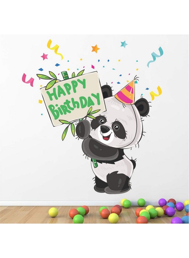 StickMe 'Cute Panda Happy Birthday Wishes Wall Sticker' -SM412 (Multi Colour, Vinyl - 100cm X 100 cm) - Image 1