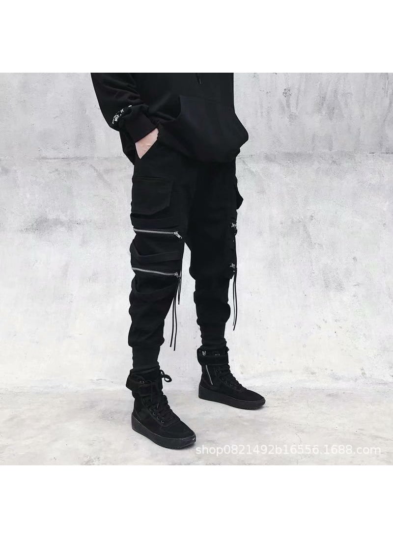 Generic - Trendy Brand Cargo Pants with Ankle Straps for Men 32 Black (Twill) - Image 1