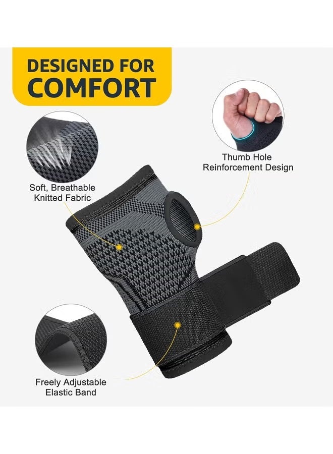 ساكن عبوتان من دعامات المعصم، دعم المعصم، أكمام ضغط لليد مع أحزمة معصم قابلة للتعديل لدعم اللياقة البدنية ورفع الأثقال وركوب الدراجات الجبلية والتهاب الأوتار ومتلازمة النفق الرسغي وتخفيف آلام التهاب المفاصل (أسود، كبير) - Image 2