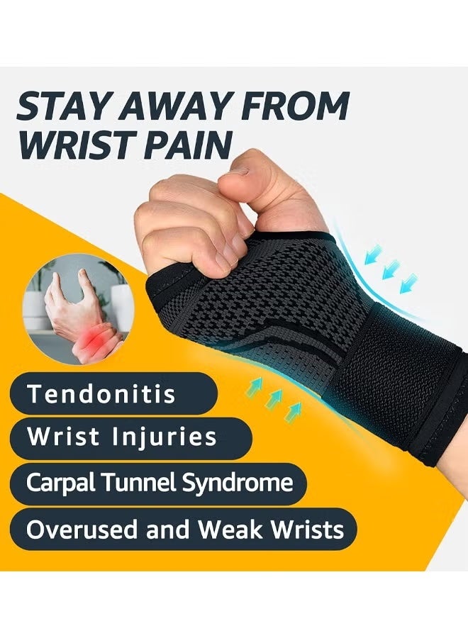 ساكن عبوتان من دعامات المعصم، دعم المعصم، أكمام ضغط لليد مع أحزمة معصم قابلة للتعديل لدعم اللياقة البدنية ورفع الأثقال وركوب الدراجات الجبلية والتهاب الأوتار ومتلازمة النفق الرسغي وتخفيف آلام التهاب المفاصل (أسود، كبير) - Image 3