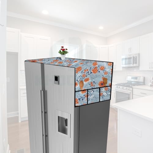 KHOOBREZ Premium Rubber Coating Cloth Prints Washable Waterproof Double Door Fridge Refrigerator Top Cover with Utility Pockets (25.5" X 67" inches) (65 x 170cm) C-FC3(Grey) - Image 1