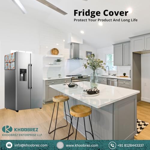 KHOOBREZ Premium Rubber Coating Cloth Prints Washable Waterproof Double Door Fridge Refrigerator Top Cover with Utility Pockets (25.5" X 67" inches) (65 x 170cm) C-FC3(Grey) - Image 5