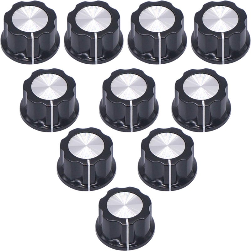Taiss 10pcs Silver Tone Top Potentiometer Knobs for 6.4mm / 0.25" Shaft Hole - Volume Control Rotary Switch Knob, Top Diameter: 23mm, Black A03-6.4mm - Image 1