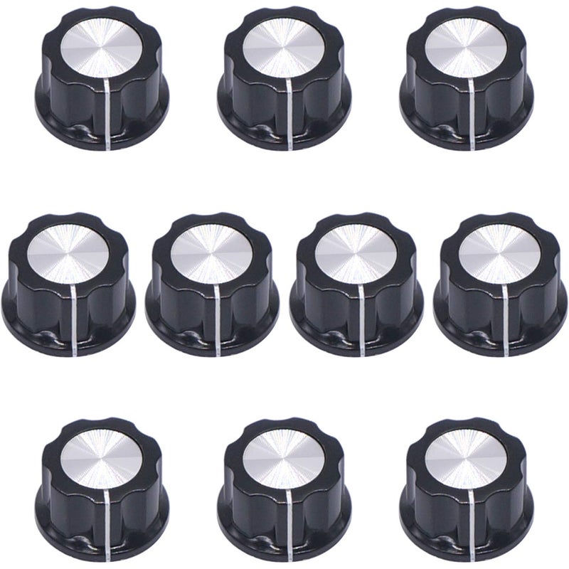 Taiss 10pcs Silver Tone Top Potentiometer Knobs for 6.4mm / 0.25" Shaft Hole - Volume Control Rotary Switch Knob, Top Diameter: 23mm, Black A03-6.4mm - Image 2