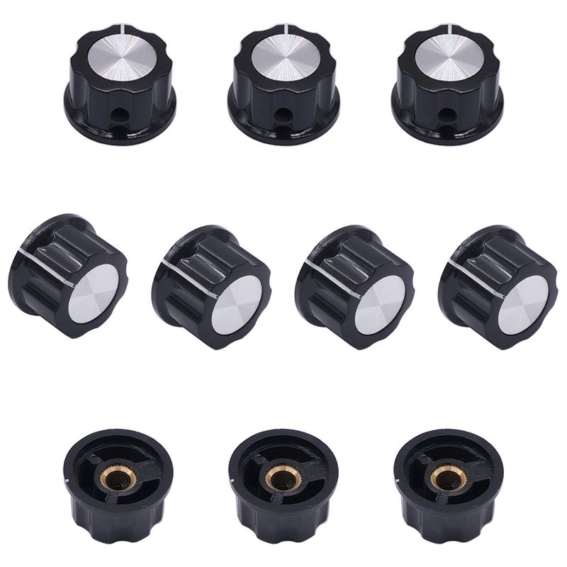 Taiss 10pcs Silver Tone Top Potentiometer Knobs for 6.4mm / 0.25" Shaft Hole - Volume Control Rotary Switch Knob, Top Diameter: 23mm, Black A03-6.4mm - Image 3