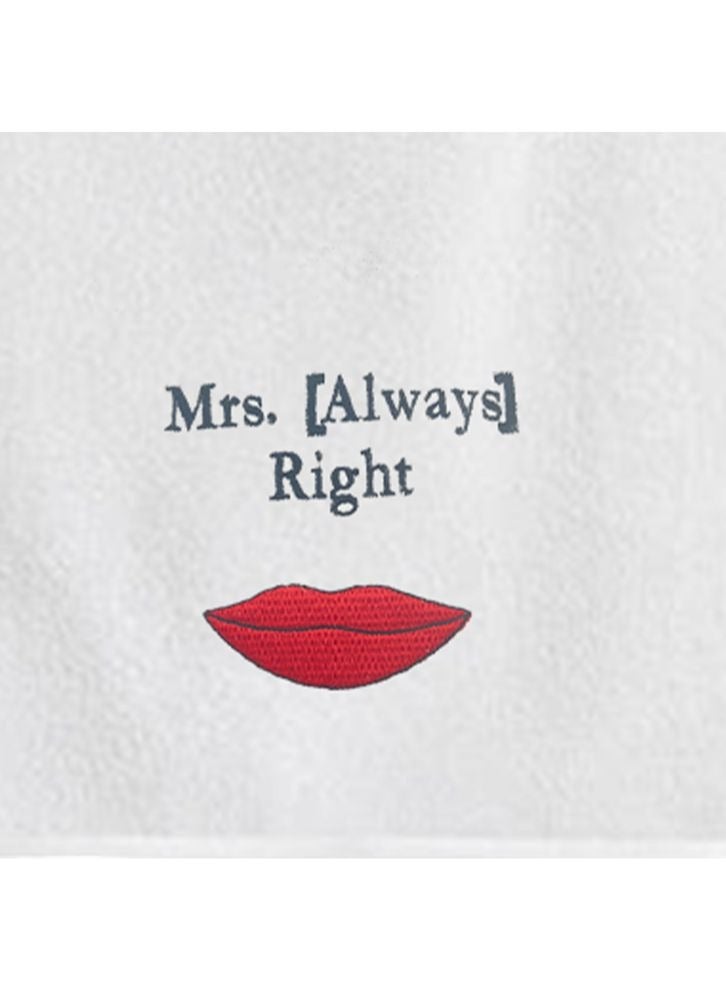 بيفت منشفة حمام مطرزة من أجلك، مقاس 70 × 140 سم، 600 جرام لكل متر مربع، بيضاء من القطن الفاخر، السيدة أولويز رايت آند مستر رايت، خيط أسود وأحمر، مجموعة من قطعتين - Image 4