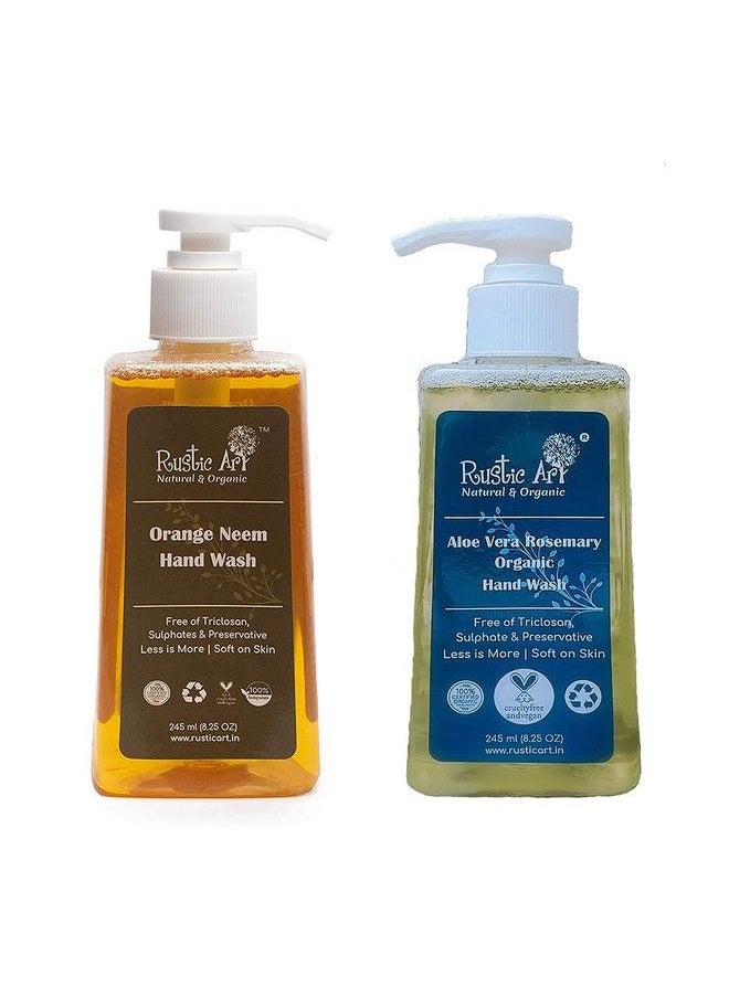 Rustic Art - Organic Hand Wash ; Natural Vegan ; Nondrying Hydrating ; 245Ml Orange Neem & Aloe Vera Rosemary - Image 1