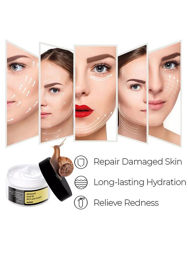 OUHOE Advanced Snail 92 All In One Cream, Snail Cream Collagen Cream Moisturizing, Anti Age Firming Face Cream, 100G - Image 3