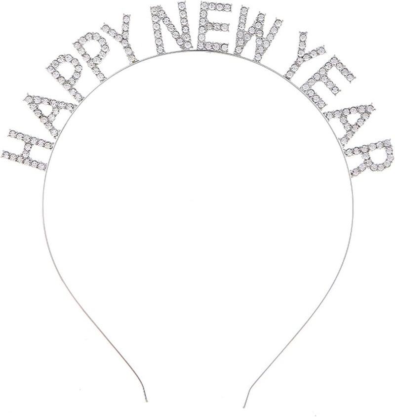 BinaryABC Happy New Year Headband TiaraRhinestone New Year HeadbandNew Year Eve Hair Accessories Party Supplies Favors