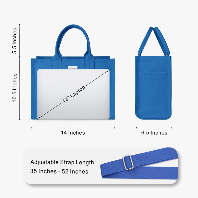 TOPDesign Heavy-Duty Canvas Tote Bag for Women, Adjustable Crossbody Handbag with 9 Pockets, for Work, Travel (Blue) - Image 4