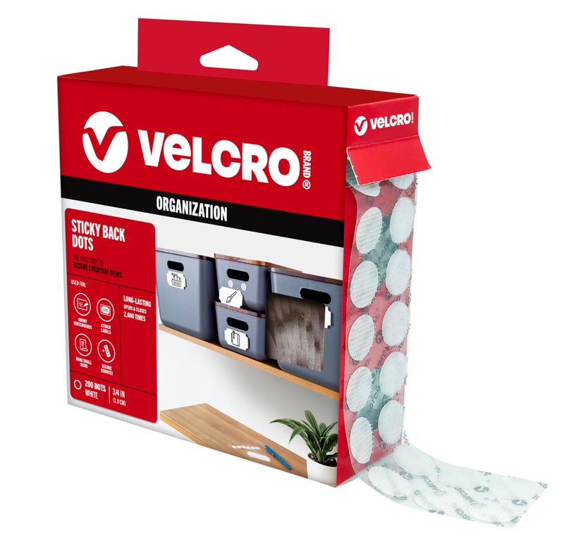 VELCRO Brand دوائر فيلكرو مع لاصق أبيض | 200 حبة | 3/4" دوائر | إغلاقات دائرية لاصقة لتنظيم، الفنون والحرف، مشاريع مدرسية، 91824، 200 حبة - Image 1