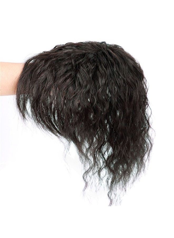 Remeehi Fluffy Nature Look Curly Hairpiece Clip ON Human Hair Toppers With Bangs Replacement Wiglet Toupee for Thin Hair Long 812cm,25cm Nature Black - Image 2
