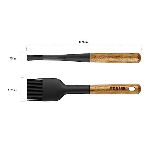 STAUB Pastry Brush, Perfect for Evenly Glazing Pastries and Basting Meats, Durable BPA-Free Matte Black Silicone, Acacia Wood Handles, Safe for Nonstick Cooking Surfaces - Image 3