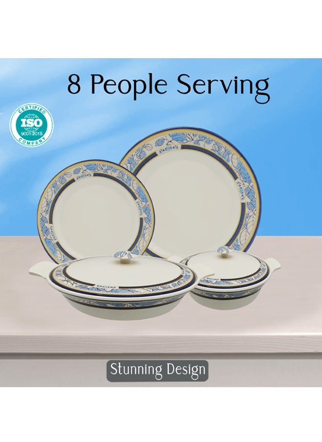 DMW - DMW Mikasa Lavish Design No.12 – 64-Piece Premium Melamine Dinnerware Set, Deep Royal Blue Border with Intricate Blue Leaf Motif and Golden Accents, Scratch Resistant, Unbreakable,Timeless and Sophisticated Dining Set - Image 1