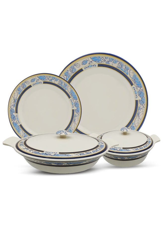 DMW - DMW Mikasa Lavish Design No.12 – 64-Piece Premium Melamine Dinnerware Set, Deep Royal Blue Border with Intricate Blue Leaf Motif and Golden Accents, Scratch Resistant, Unbreakable,Timeless and Sophisticated Dining Set - Image 1