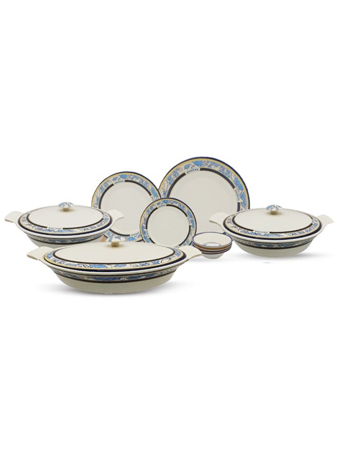 DMW - DMW Mikasa Lavish Design No.12 – 64-Piece Premium Melamine Dinnerware Set, Deep Royal Blue Border with Intricate Blue Leaf Motif and Golden Accents, Scratch Resistant, Unbreakable,Timeless and Sophisticated Dining Set - Image 1