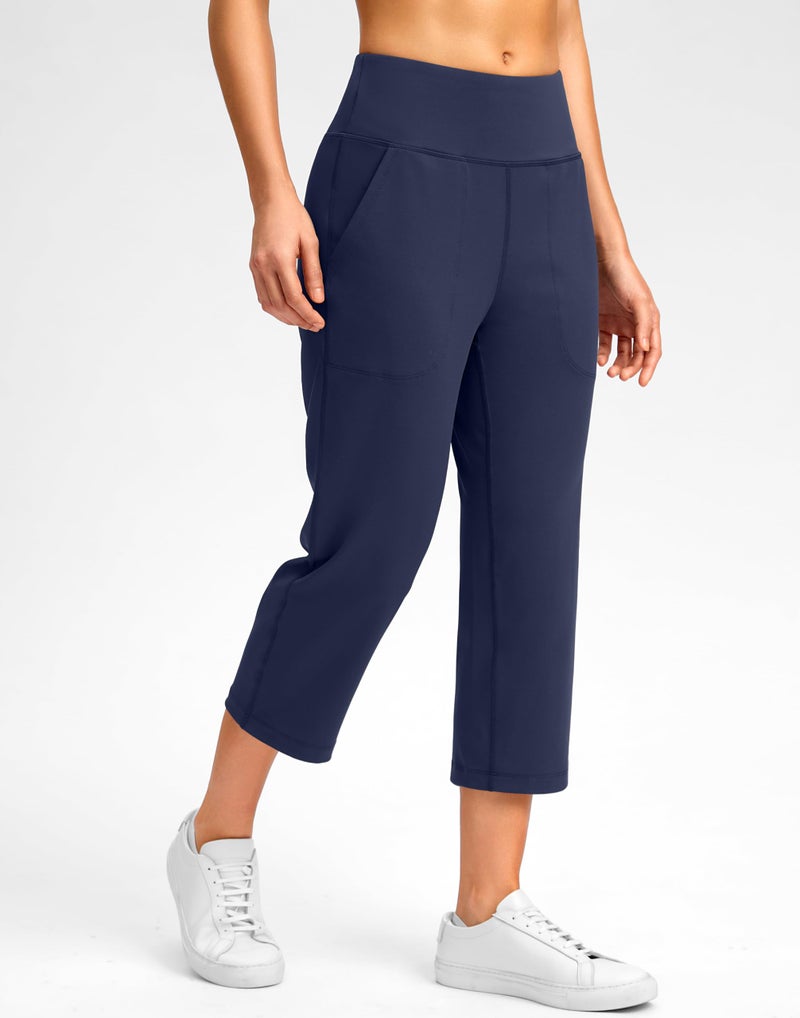 SANTINY Capri Pants for Women High Waisted Workout Yoga Capris Leggings Straight Leg Athletic Cropped Pants with Pockets (Navy_L) - Image 4