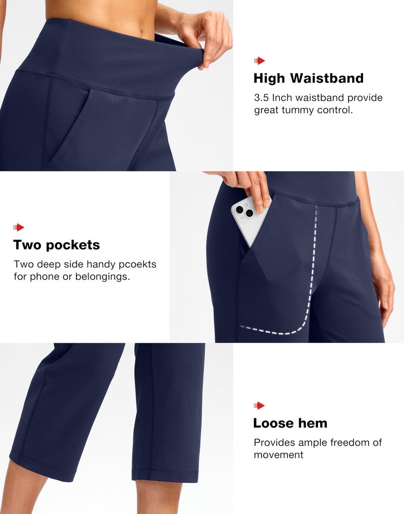 SANTINY Capri Pants for Women High Waisted Workout Yoga Capris Leggings Straight Leg Athletic Cropped Pants with Pockets (Navy_L) - Image 5