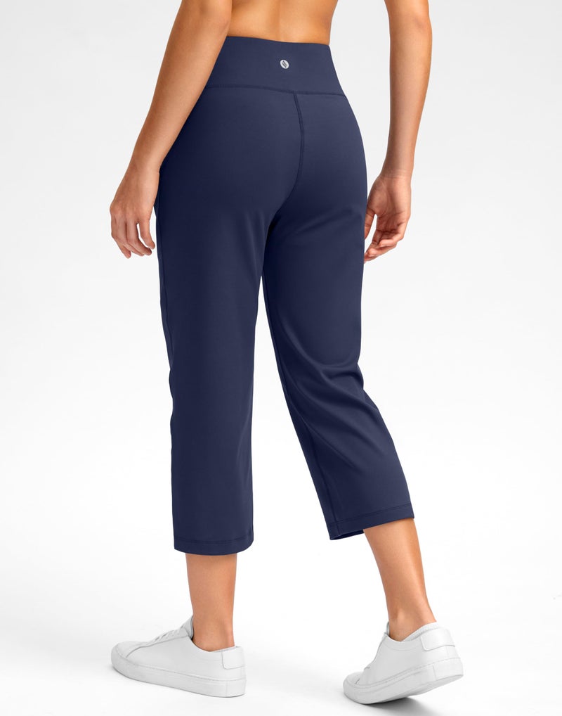 SANTINY Capri Pants for Women High Waisted Workout Yoga Capris Leggings Straight Leg Athletic Cropped Pants with Pockets (Navy_L) - Image 2