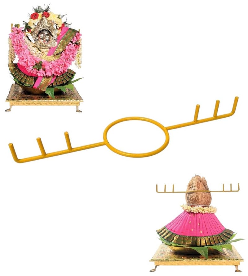 Doorbag Coconut Kalash Kadi Kalasam Flower Stand Stick for Vaibhav Lakshmi Varalakshmi Pooja and Home Temple Decor (Metal Golden Yellow Colored) - Image 5