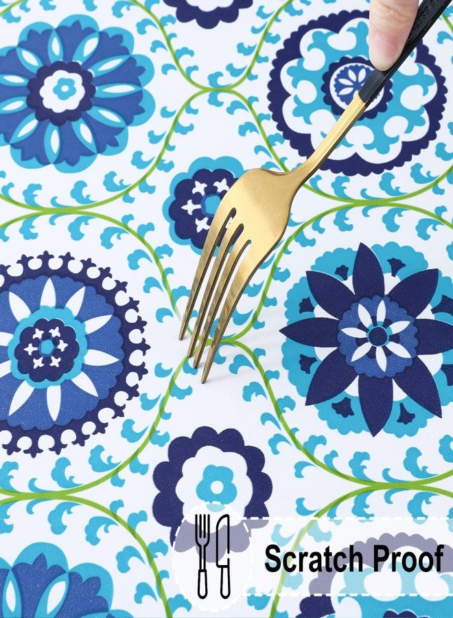 misaya Rectangle Vinyl Tablecloth, Fitted Table Cover, 100% Waterproof, Elastic Edge, Flannel Backing, Table Cloth Fit 6 Foot Folding Tables for Picnic, Outdoor (Navy Mandala, 30x72 inch) - Image 5