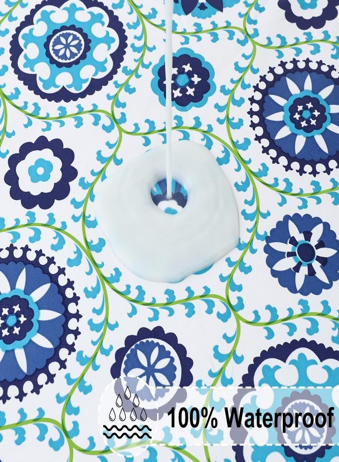 misaya Rectangle Vinyl Tablecloth, Fitted Table Cover, 100% Waterproof, Elastic Edge, Flannel Backing, Table Cloth Fit 6 Foot Folding Tables for Picnic, Outdoor (Navy Mandala, 30x72 inch) - Image 3