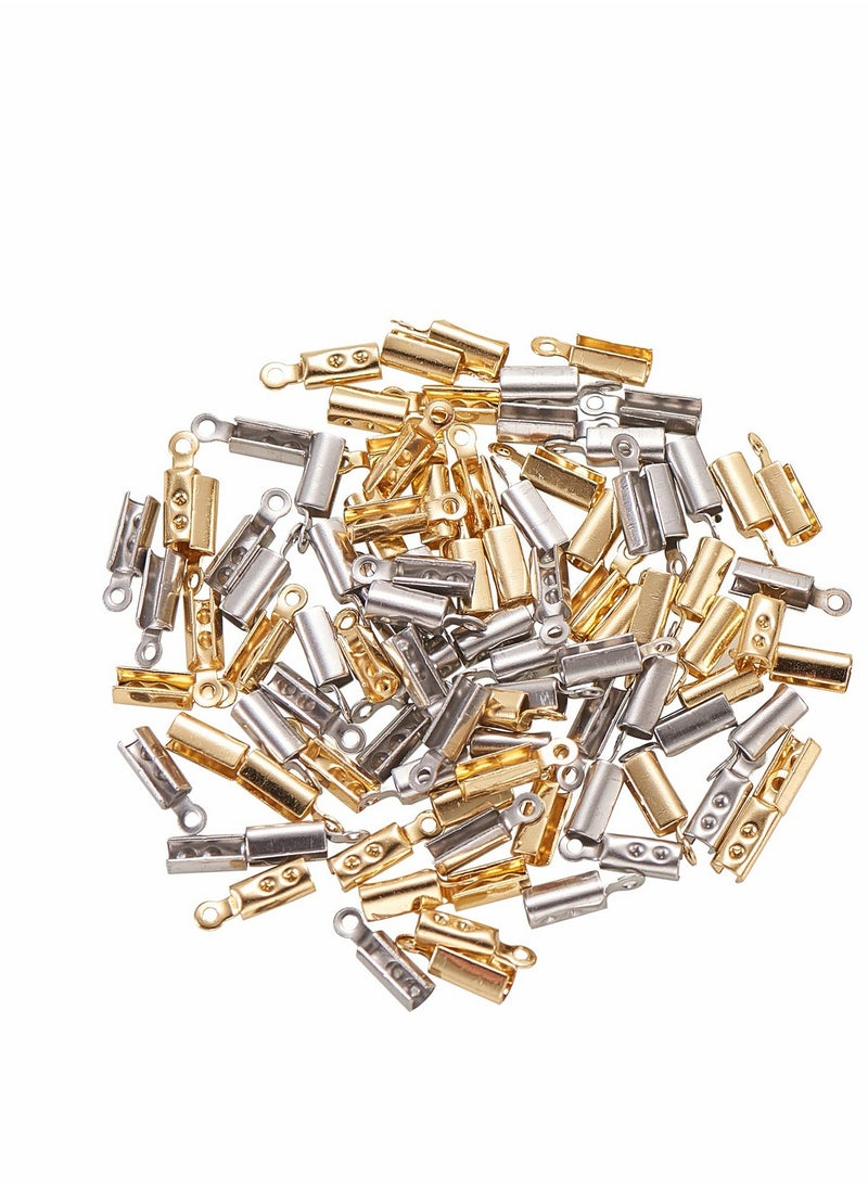 Excefore Folding Crimp Ends 100Pcs 2 Colors 304 Stainless Steel Fold Over Cord Ends for Cord Tassel Leather Ribbon Necklace Jewelry Accessories  - Image 4