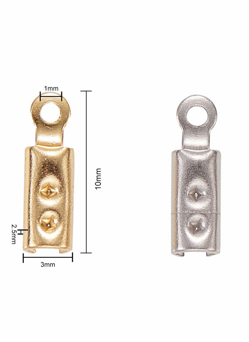 Excefore Folding Crimp Ends 100Pcs 2 Colors 304 Stainless Steel Fold Over Cord Ends for Cord Tassel Leather Ribbon Necklace Jewelry Accessories  - Image 5