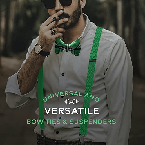 Man of Men Bowtie & Suspender Set - Green Plaid Bowtie & Green Suspenders - Image 3