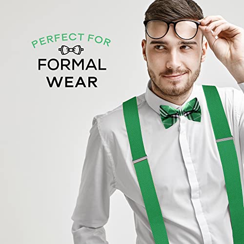 Man of Men Bowtie & Suspender Set - Green Plaid Bowtie & Green Suspenders - Image 5