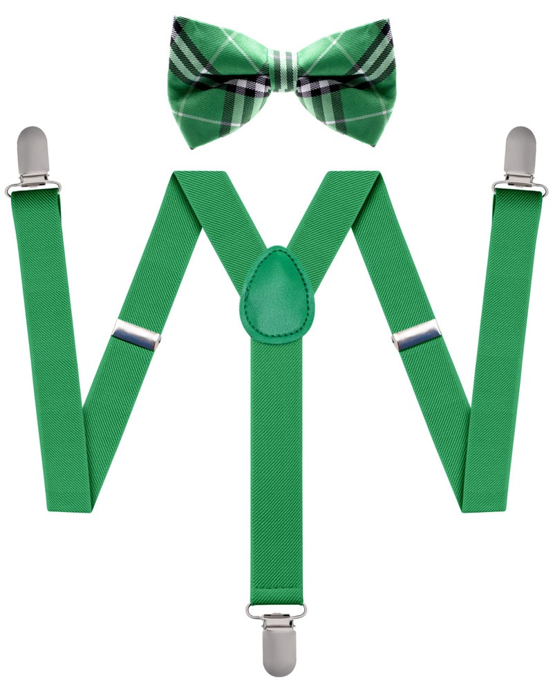Man of Men Bowtie & Suspender Set - Green Plaid Bowtie & Green Suspenders - Image 1