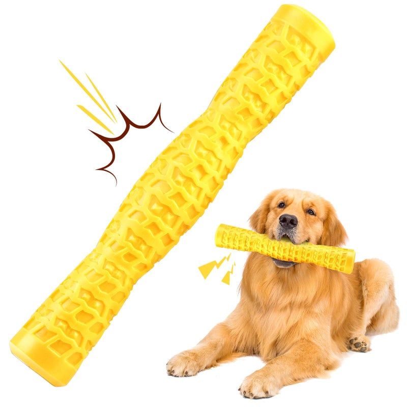 LOYEE Dog Squeaky Toys Interactive Dog Toys for Aggressive Chewers Tough Rubber Chew Toys for Medium/Large Breed, Indestructible Puppy Chew Toys for Teething (Yellow) - Image 1