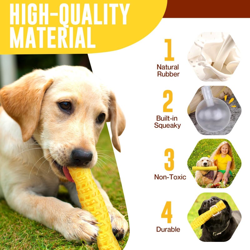 LOYEE Dog Squeaky Toys Interactive Dog Toys for Aggressive Chewers Tough Rubber Chew Toys for Medium/Large Breed, Indestructible Puppy Chew Toys for Teething (Yellow) - Image 3
