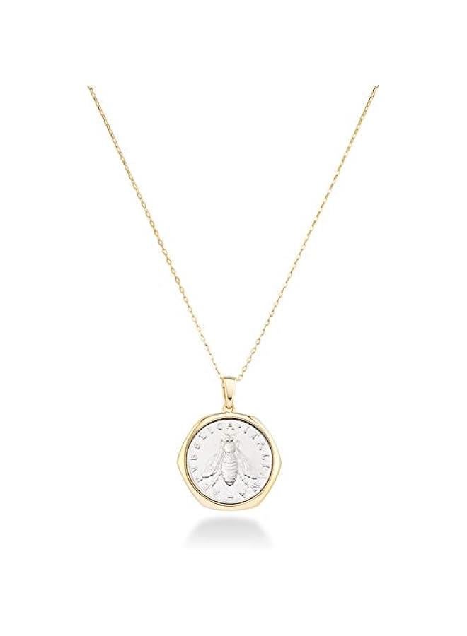 Arabest Italian 18K Gold over 925 Sterling Silver Genuine 2-Lira Bee Coin Medallion Pendant Necklace for Women 18 Inch Chain, Made in Italy - Image 3